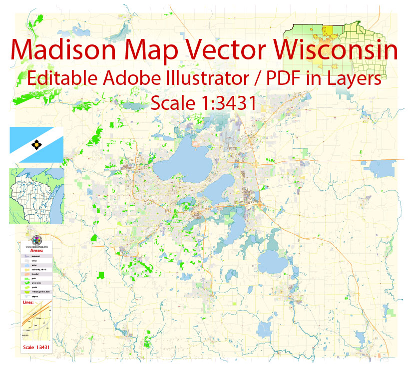 831x743 Madison Pdf Wisconsin Map Vector Exact City Plan Detailed Street
