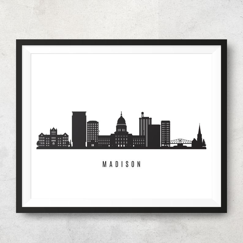 794x794 Madison Skyline Printable Madison Wisconsin Black White Wall Etsy
