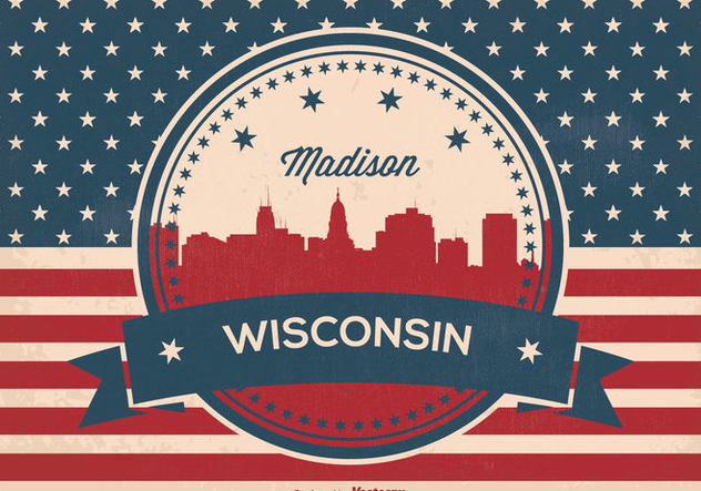 632x443 Retro Madison Wisconsin Skyline Illustration Free Vector Download