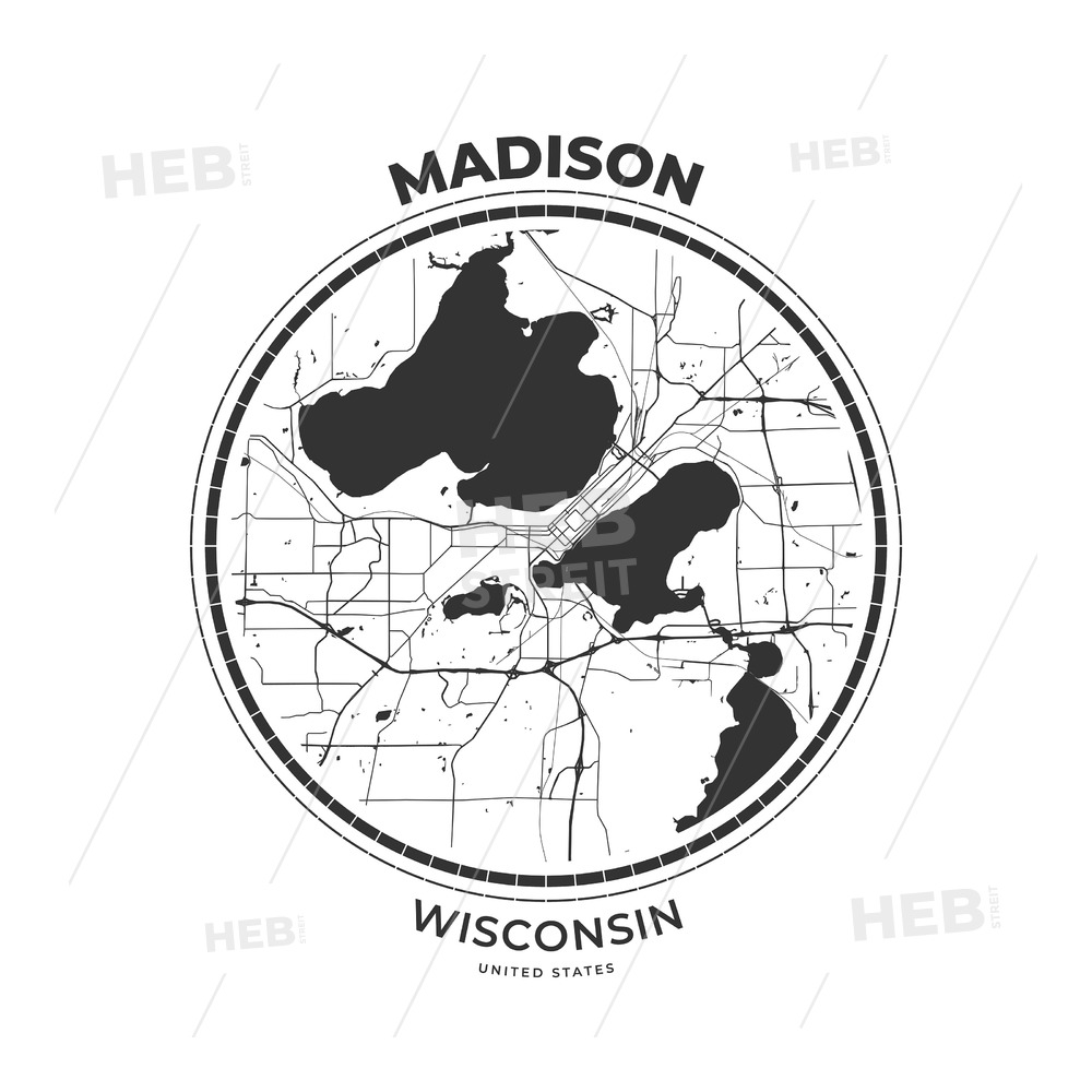 1000x1000 T Shirt Map Badge Of Madison, Wisconsin Hebstreits Sketches