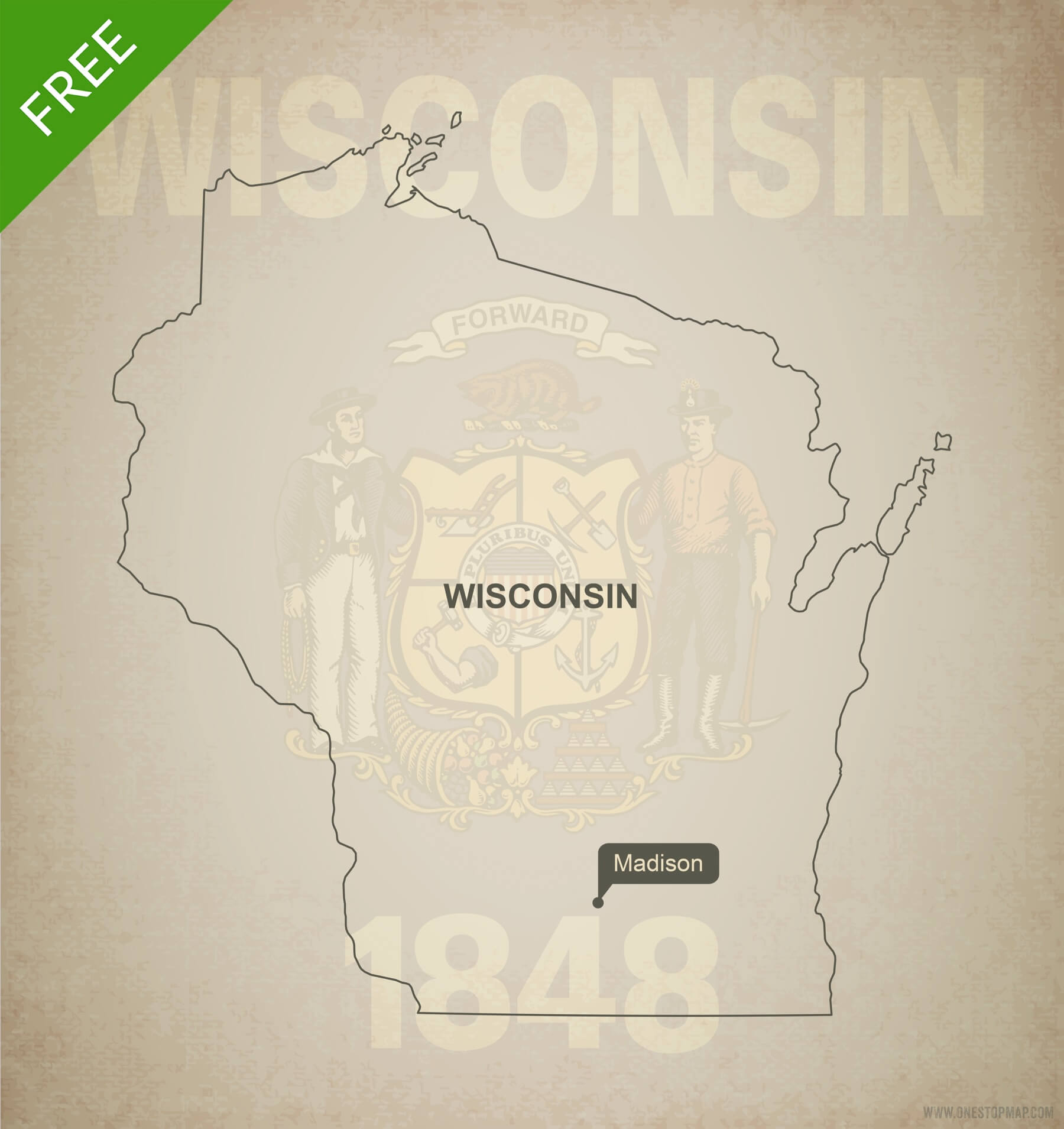 1800x1910 Free Vector Map Of Wisconsin Outline One Stop Map