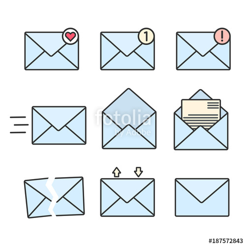 500x500 Set Of Blue Flat Envelopes With Message Signs Close And Open