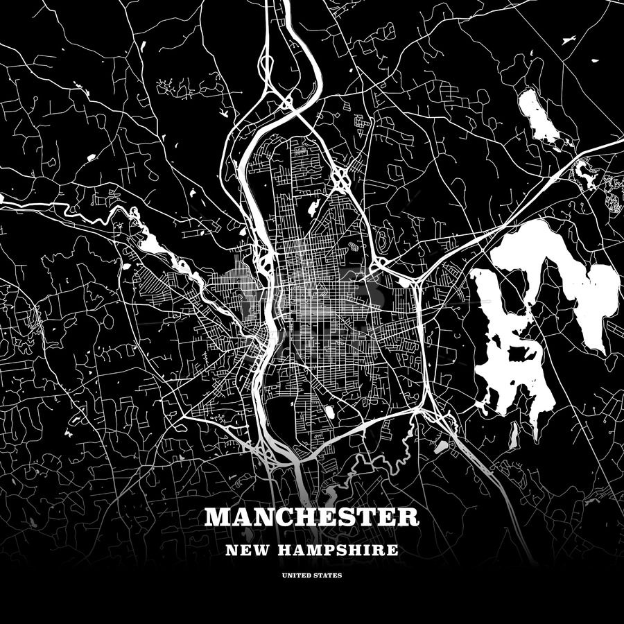 900x900 Black Map Poster Template Of Manchester, New Hampshire, Usa Maps