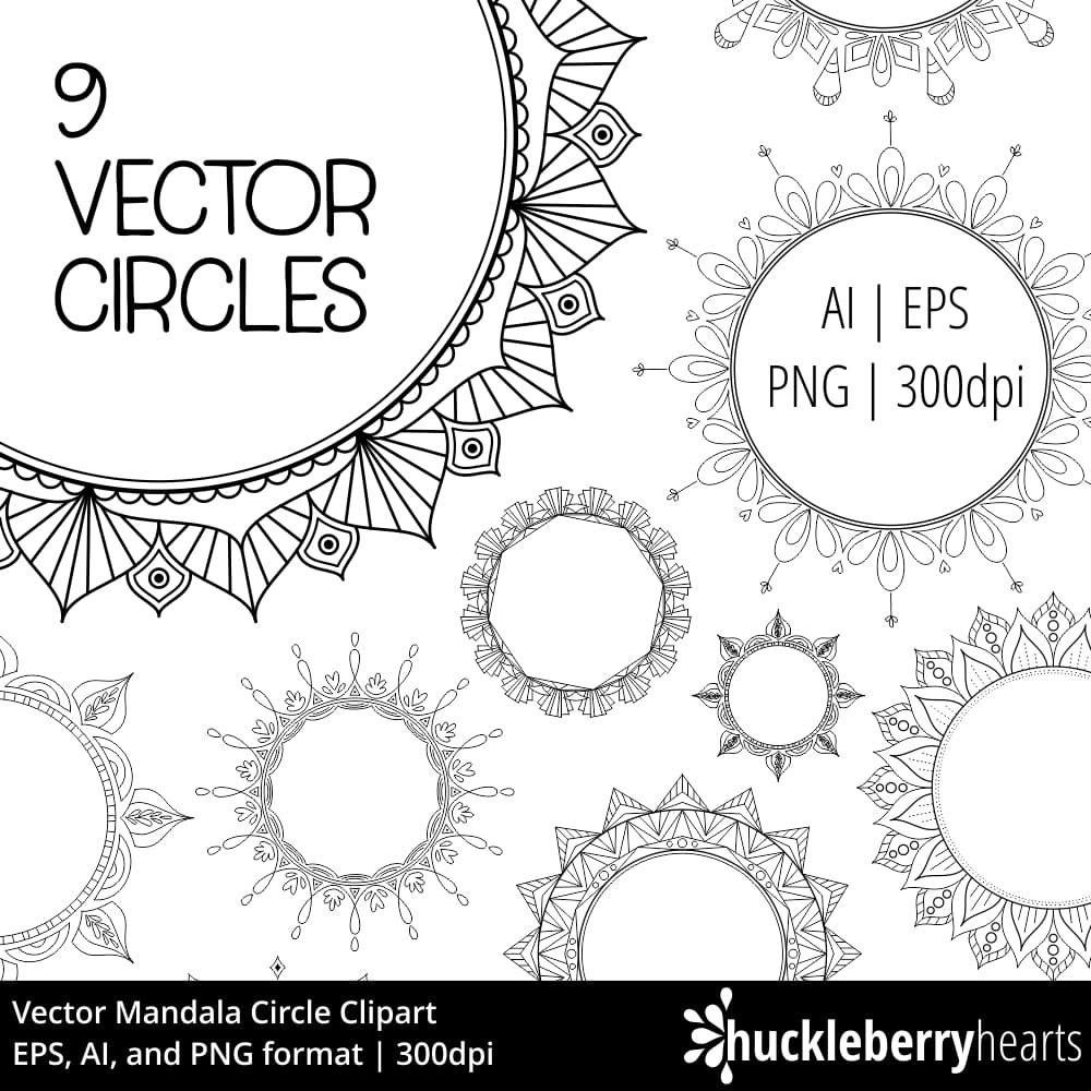 Vector Mandala Circle Clipart Huckleberry Hearts 1000x1000 Vector Mandala Circle Clipart Huckleberry Hearts
