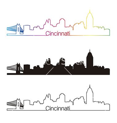 380x400 Cincinnati Skyline Linear Style With Rainbow Vector