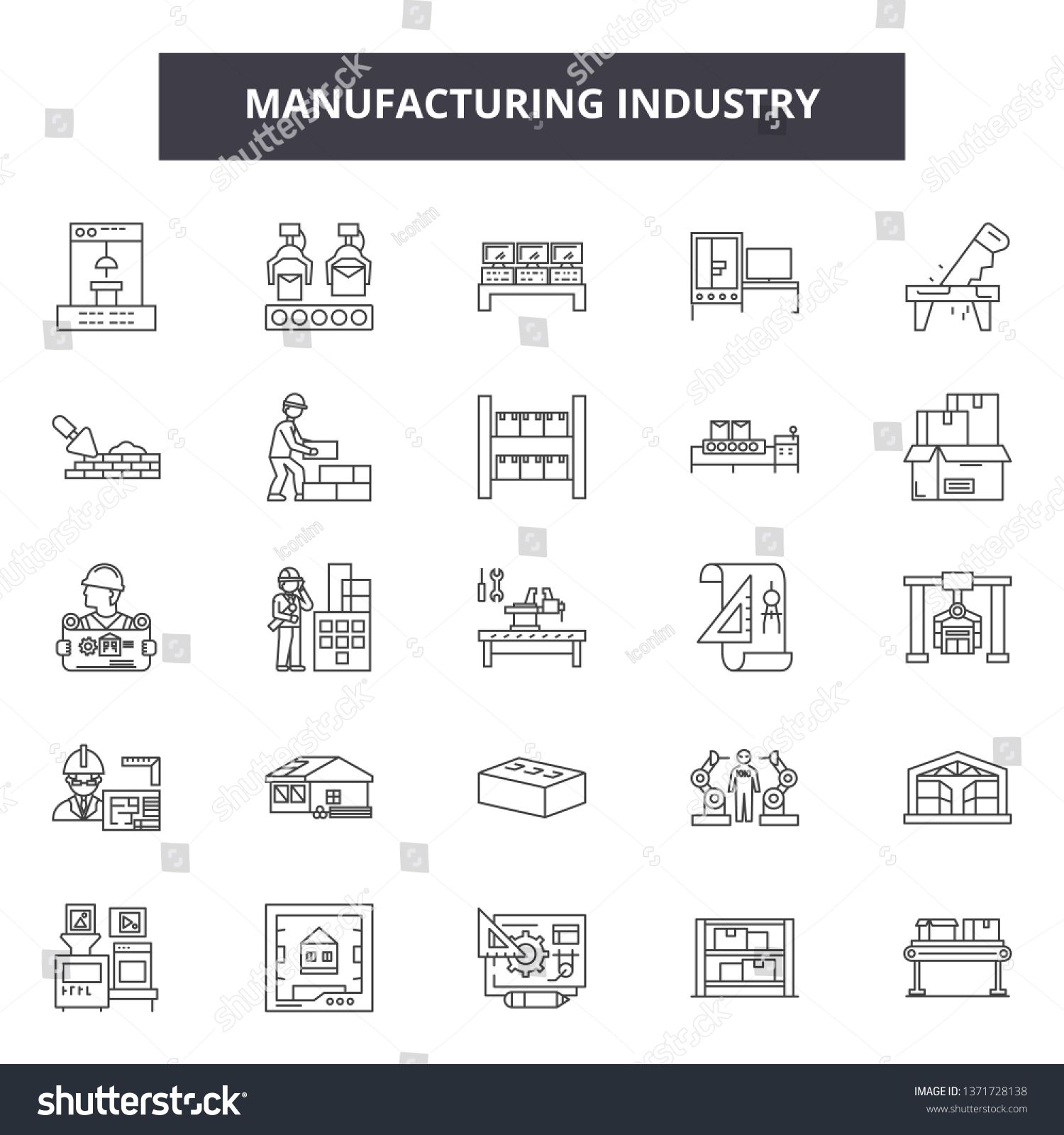 1500x1600 Manufacturing Industry Line Icons, Signs Set, Vector