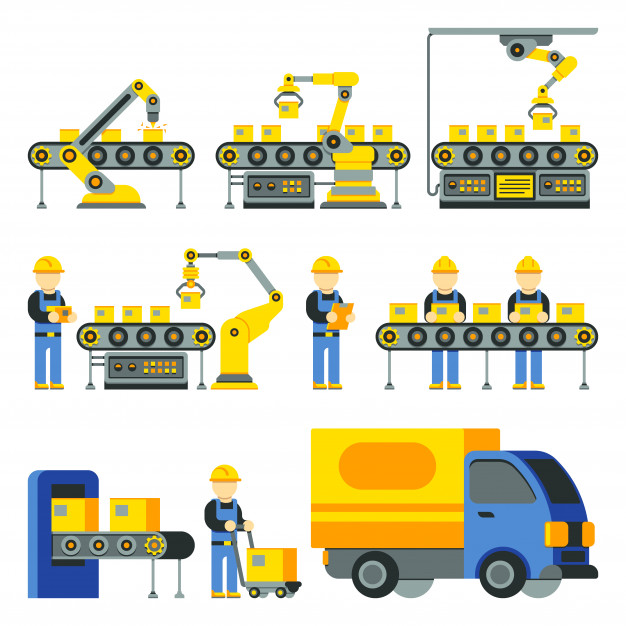 626x626 Manufacturing Process With Production Factory Line Flat Icons
