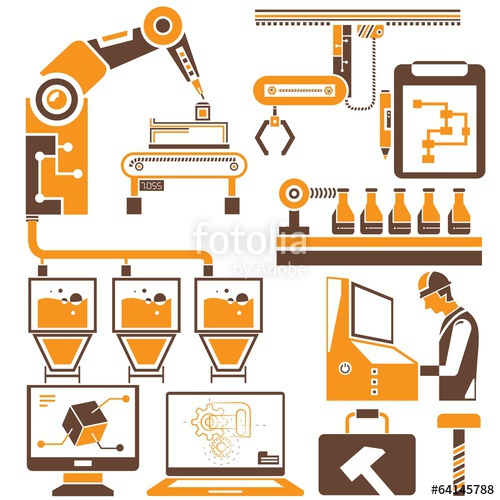 500x500 Manufacturing, Production Line Icons, Orange Icons Stock Image