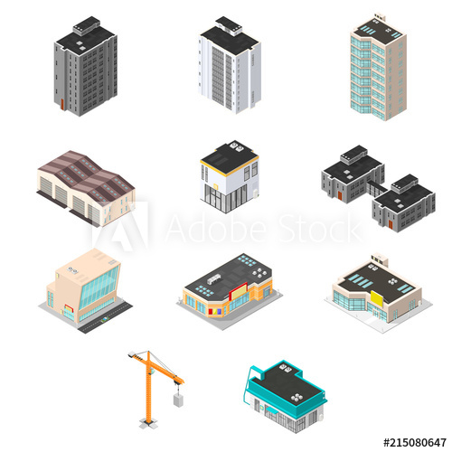 500x500 Isometric Vector Town Building Elements City Map Maker Kit