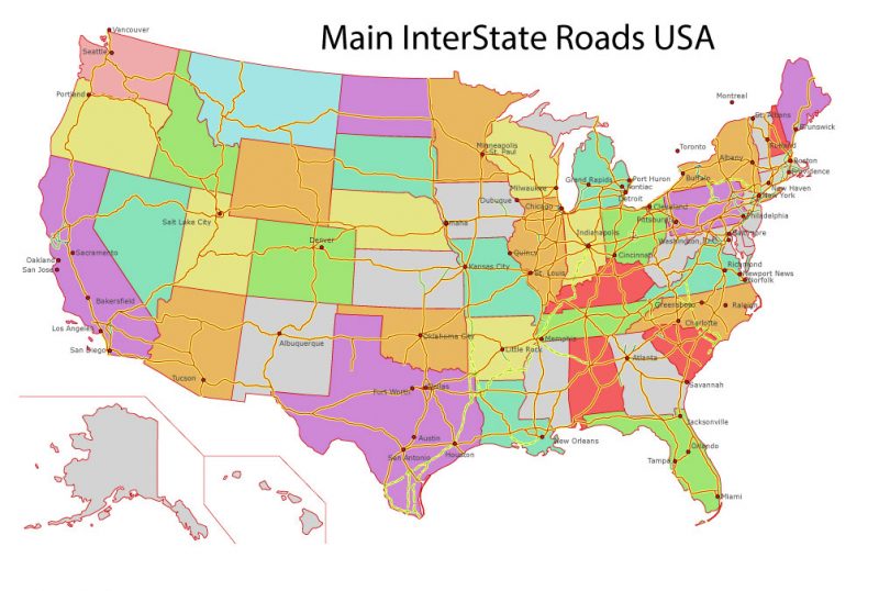 800x538 Us Interstate Roads Free Vector Map Us Interstate Roads, Adobe