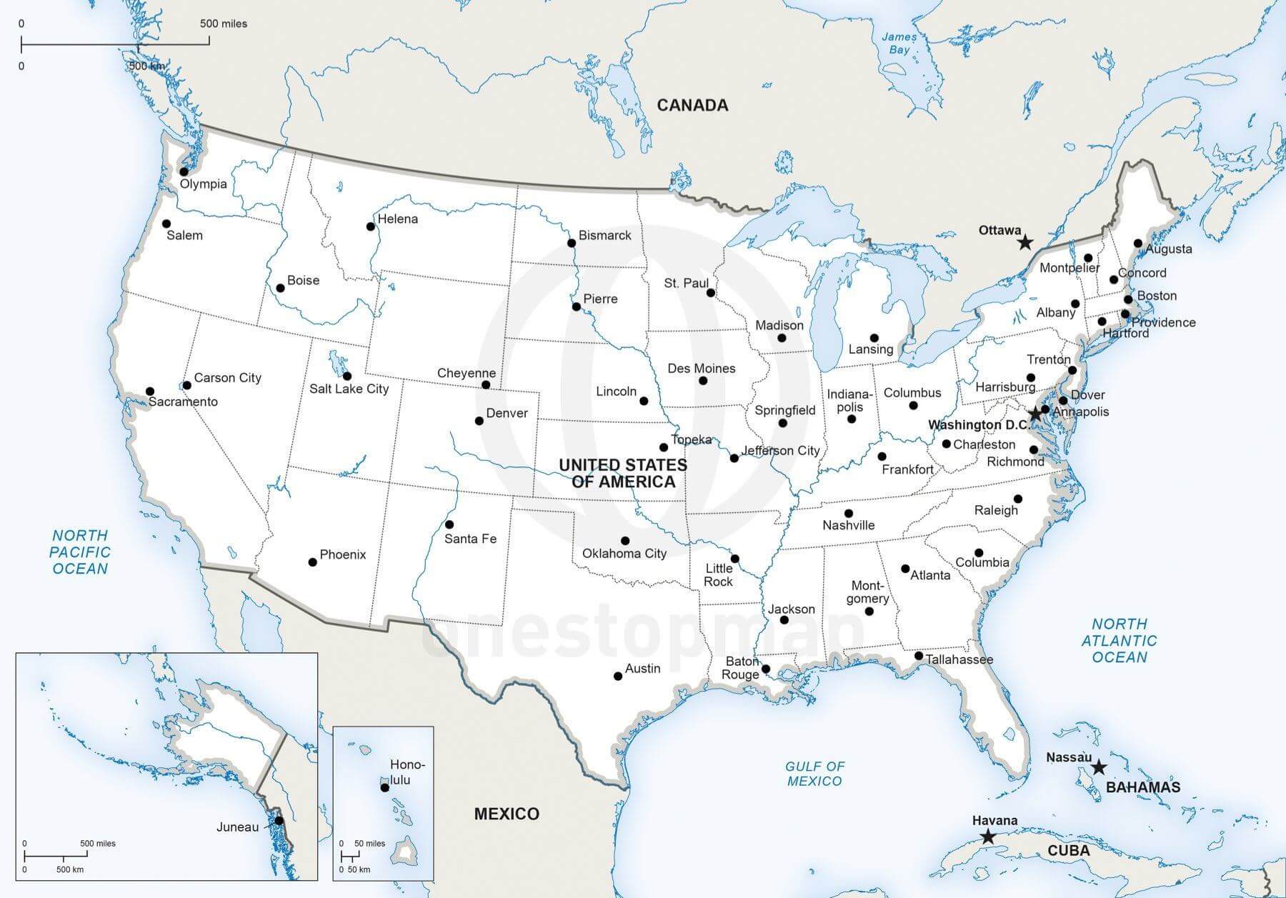 1800x1257 Vector Map Of United States Of America One Stop Map