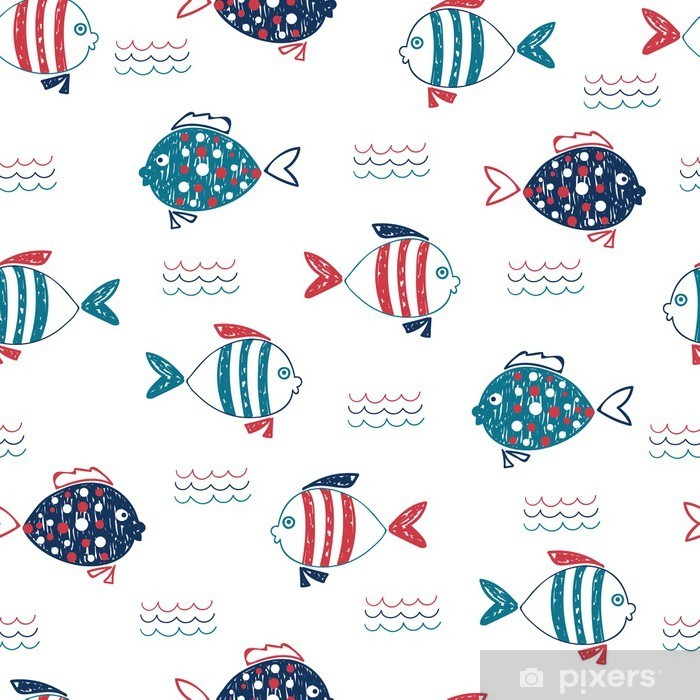 700x700 Cute Doodle Fish Seamless Pattern Vector Marine Background