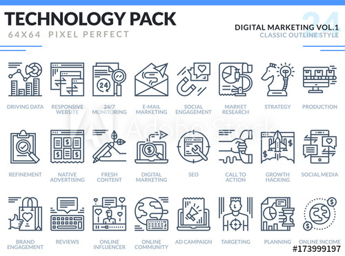 500x371 Digital Marketing Icons Set Technology Outline Icons Pack Pixel