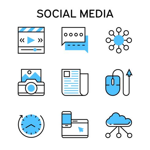 490x490 Flat Line Icons With Blue Color For Social Media Marketing