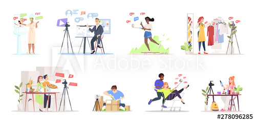 500x238 Bloggers Streaming Flat Vector Illustrations Set Influencer