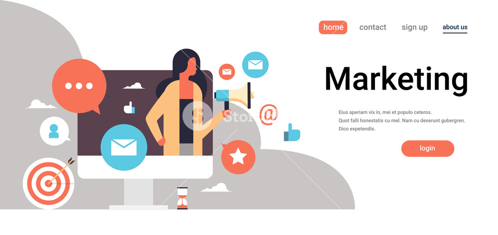 1000x472 Businesswoman Holding Megaphone Marketing Concept Online Messenger