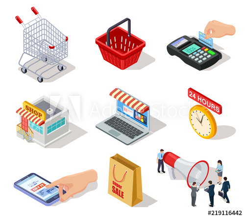 Isometric Shopping Icons Ecommerce Store, Online Shop 500x446 Isometric Shopping Icons Ecommerce Store, Online Shop