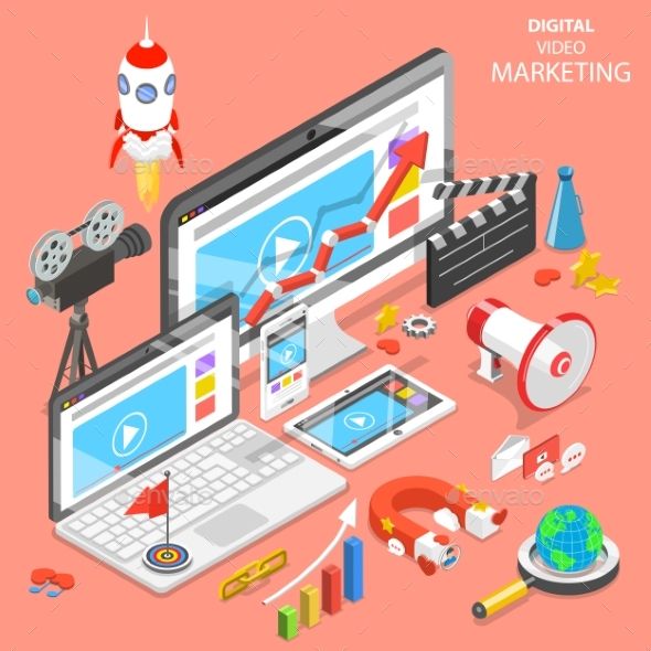 Digital Video Marketing Flat Isometric Vector 590x590 Digital Video Marketing Flat Isometric Vector
