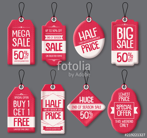 500x470 Sale Tag Templates Vector Set Red Paper Price Tags With Big Sale