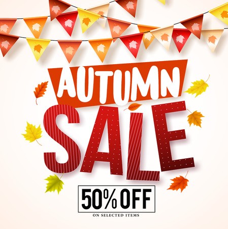 449x450 Autumn Sale Vector Banner Design With Colorful Hanging Streamers