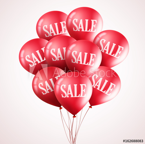 500x497 Bunch Of Red Vector Balloons With Sale Text Flying Up In White