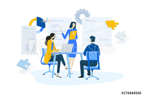 500x334 Flat Design Concept Of Meeting, Business Presentation, Training