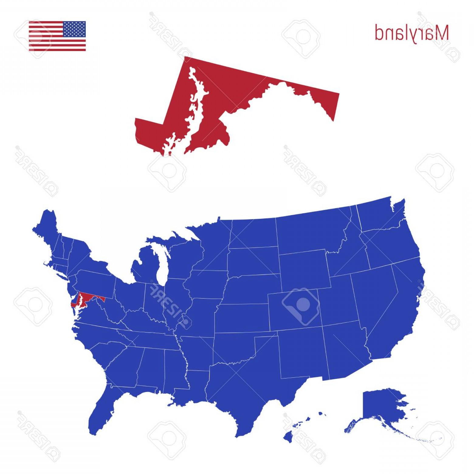 1560x1560 Photostock Vector The State Of Maryland Is Highlighted In Red Blue