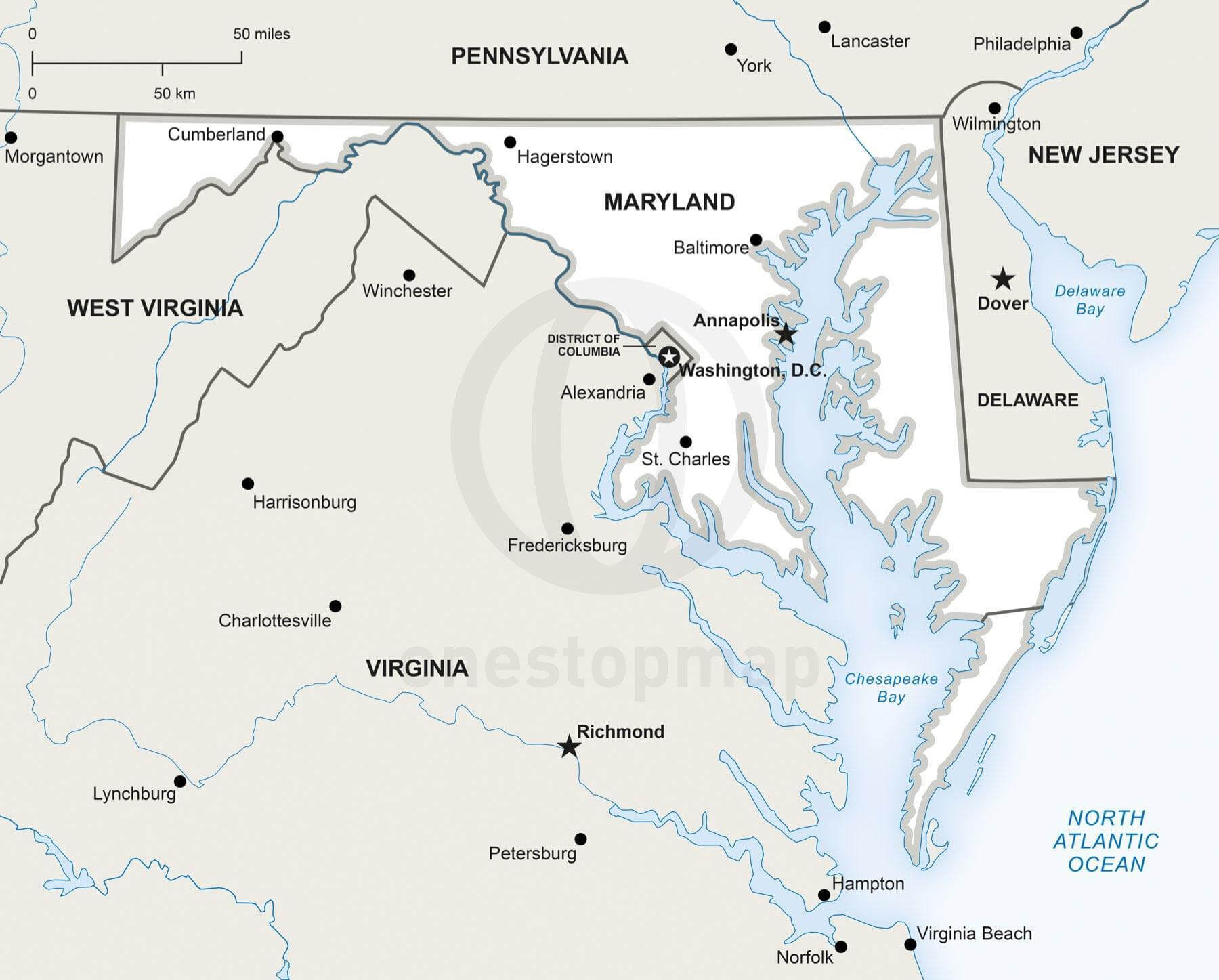 1800x1447 Vector Map Of Maryland Political One Stop Map