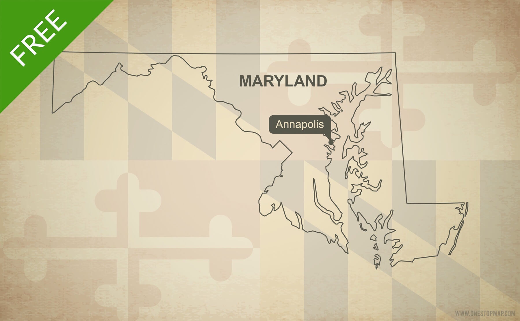 1800x1113 Free Vector Map Of Maryland Outline One Stop Map