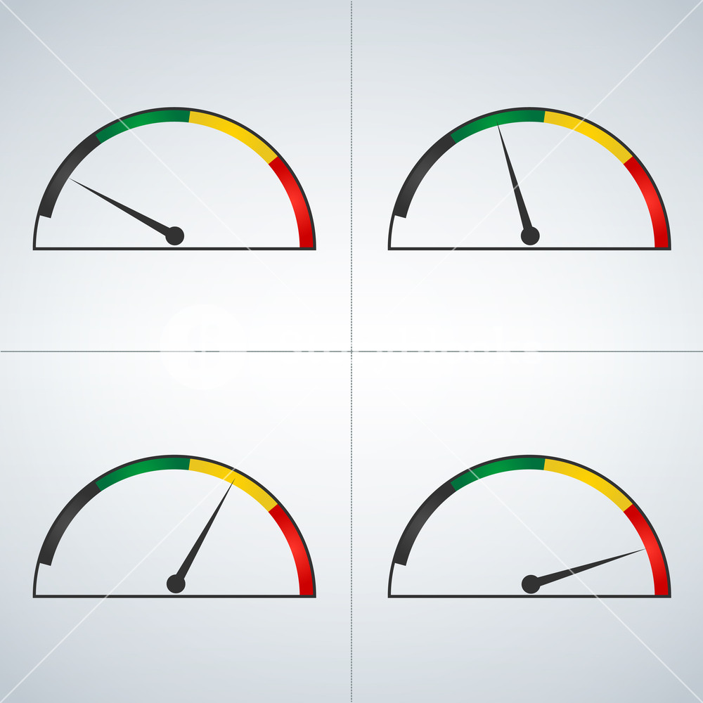 1000x1000 Vector Set Of Colored Gauges Showing Power Levels From Low To High