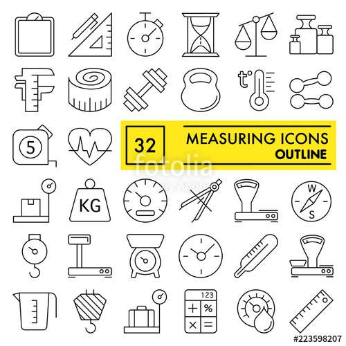 500x500 Measuring Line Icon Set, Measurement Symbols Collection, Vector