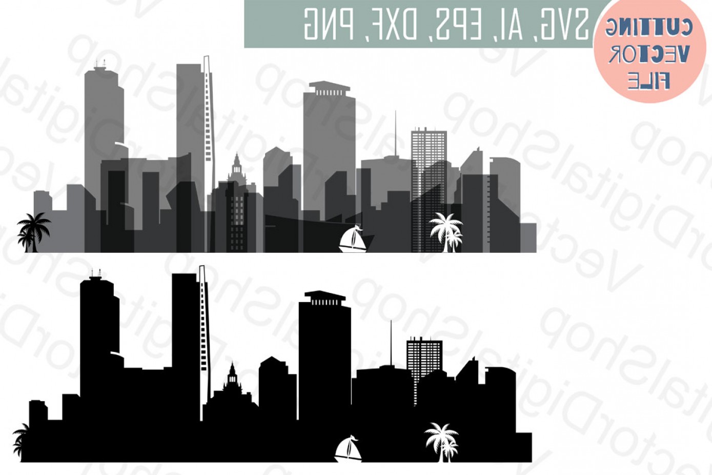 Miami Skyline Vector Cultracing 1389x926 Miami Skyline Vector Cultracing