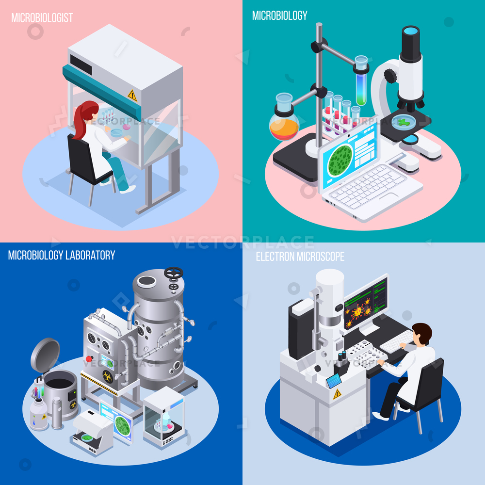 Microbiology Laboratory Design Concept Set Vector Illustration 1000x1000 Microbiology Laboratory Design Concept Set Vector Illustration