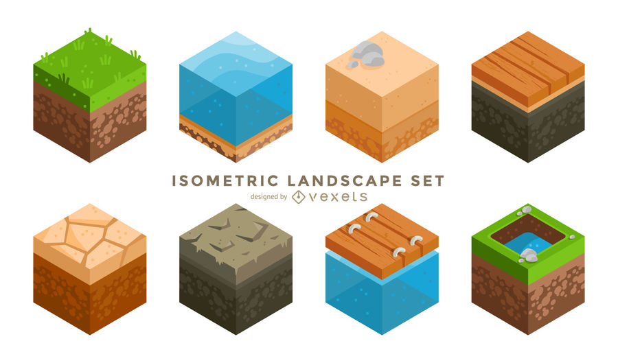 900x529 Isometric Landscape Cube Minecraft Style
