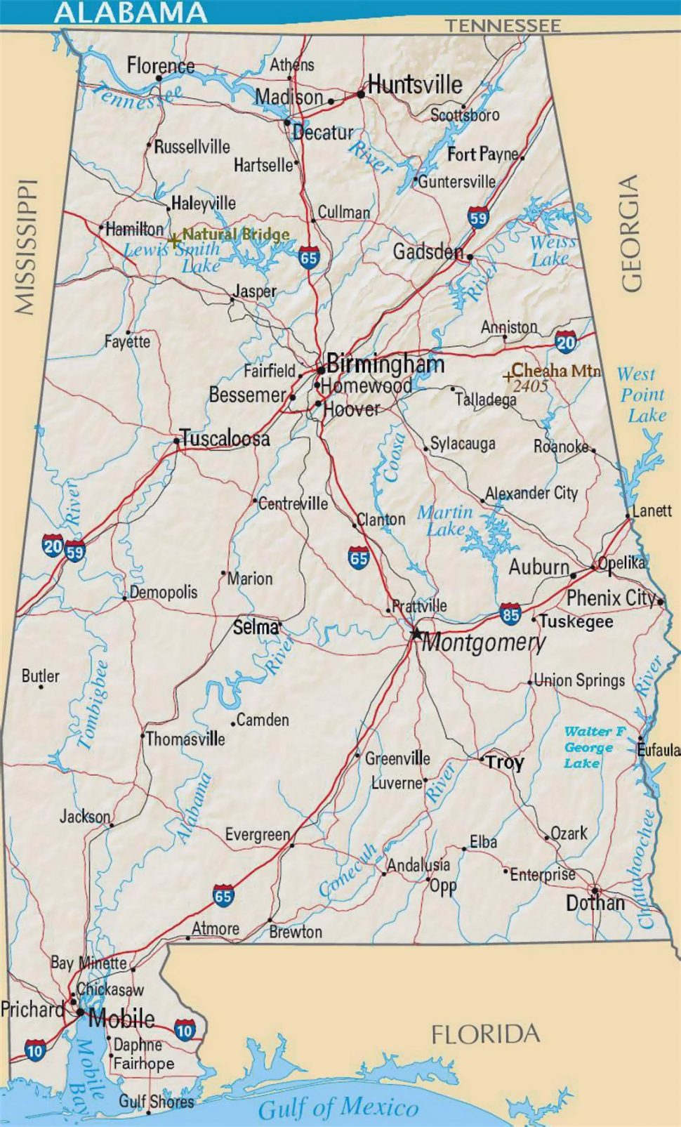 970x1605 Us Map Detailed Road Map Alabama State Relief And Cities United