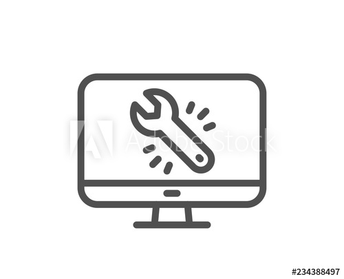 500x405 Spanner Tool Line Icon Monitor Or Computer Repair Service Sign