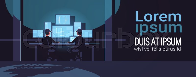 800x315 Security Workers Watching Video Stock Vector Colourbox