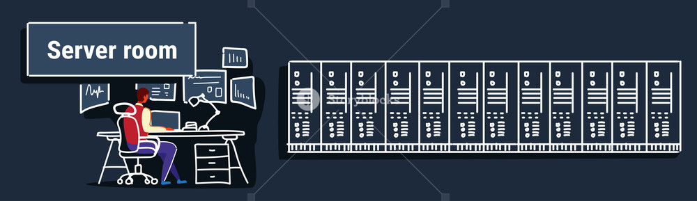 1000x289 Man Sitting Workplace Desk Working In Data Center Room Hosting
