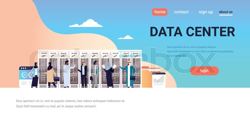 800x393 Arabic People Working Data Center Room Stock Vector Colourbox