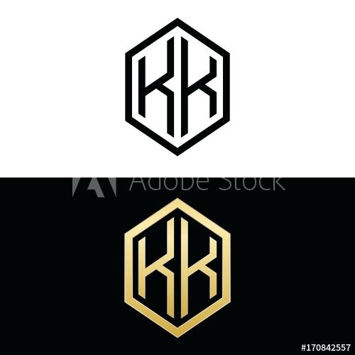 500x500 Kk Monogram Initial Letters Logo Black And Gold Hexagon Shape