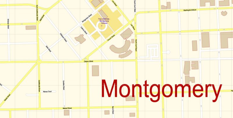 800x406 Montgomery Map Vector Alabama Exact City Plan Detailed Street Map