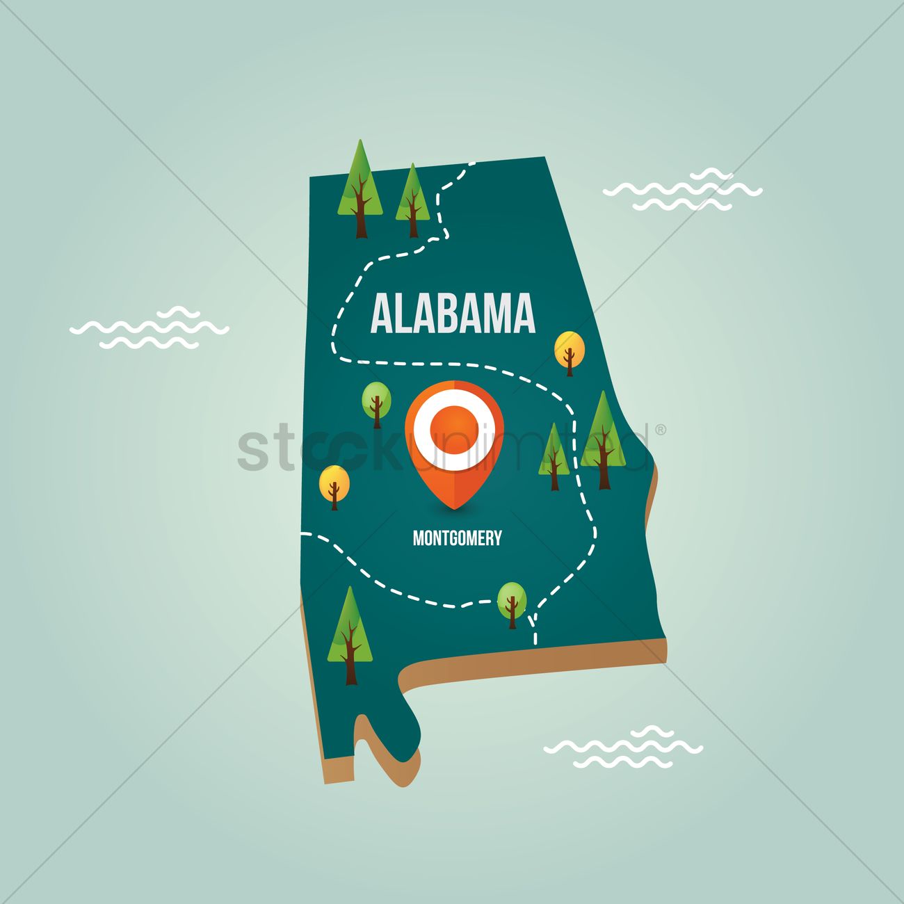 1300x1300 Alabama Map With Capital City Vector Image
