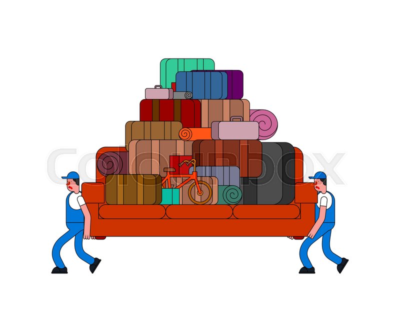 800x664 Movers And Sofa And Many Box Porters Stock Vector Colourbox