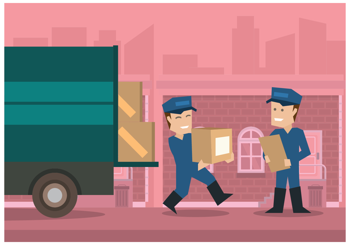 700x490 Movers With Pink City Background Illustration Vector