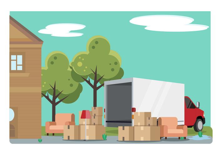 Home Relocation With Moving Van Vector Illustration 700x490 Home Relocation With Moving Van Vector Illustration