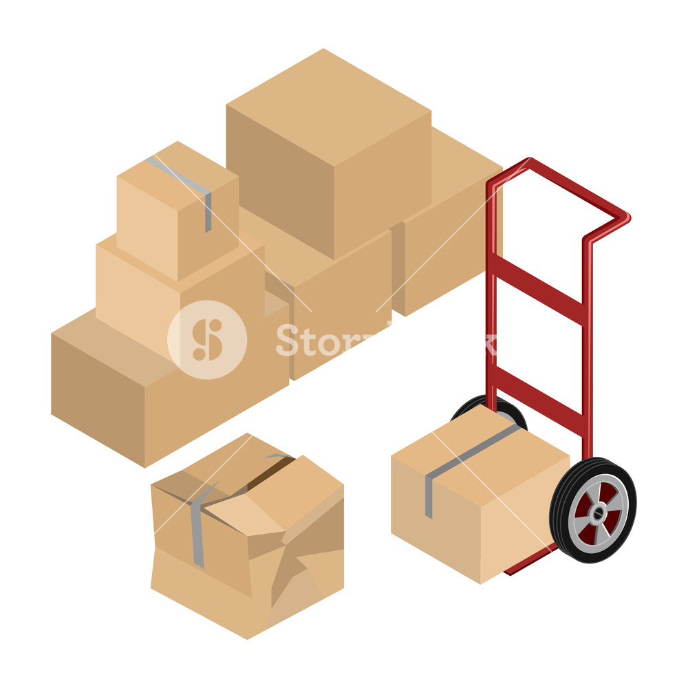Moving Dolly And Cardboard Boxes In Isometric Vector Design 1000x1000 Moving Dolly And Cardboard Boxes In Isometric Vector Design