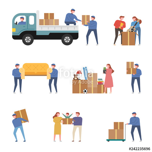 500x500 Moving Company Employees And Luggage On The Day Of Moving Concept