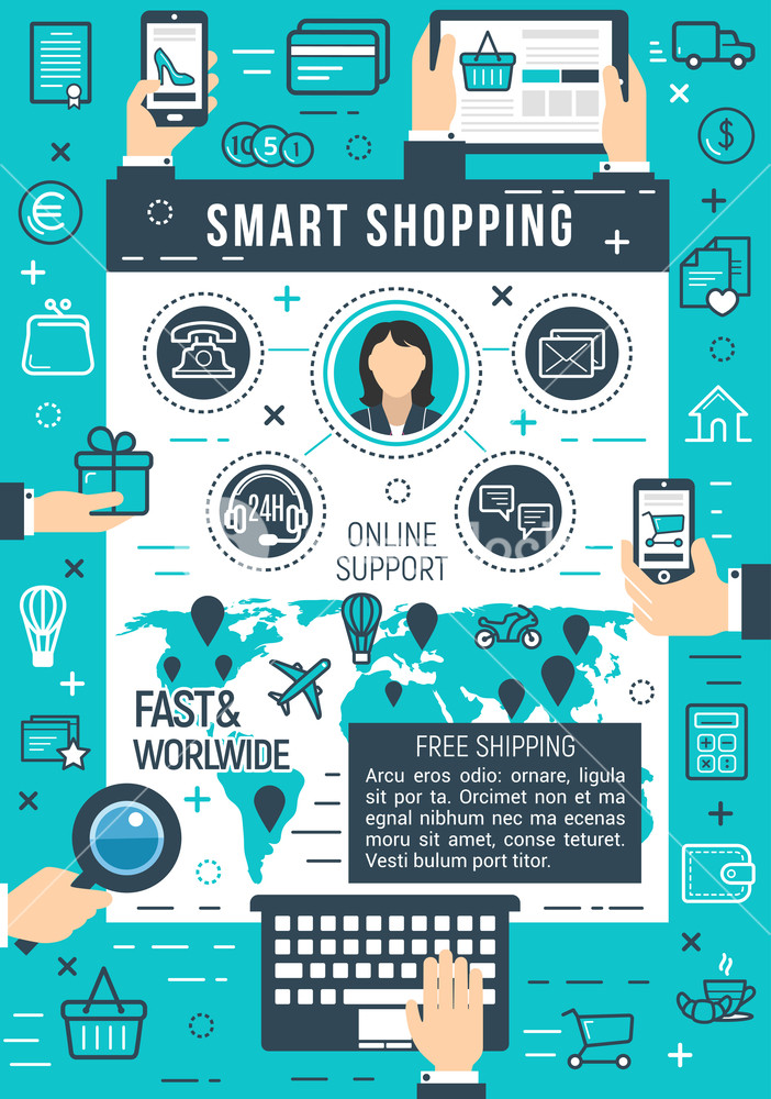 702x1000 Online Smart Shopping Vector Poster Royalty Free Stock Image