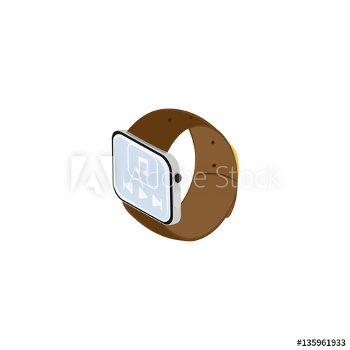 500x500 Smart Watch Featuring Music Management Brown Strap Vector