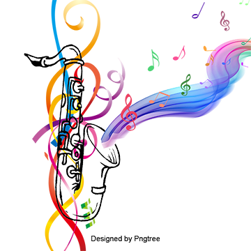 360x360 Saxophone With Musical Notes Background Color Vector Material